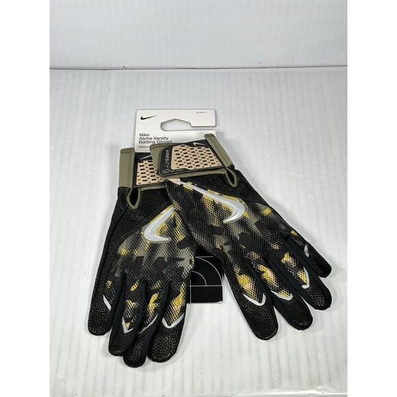 Size M Nike Alpha Varsity Adult Baseball Batting Gloves Pair Black/Camo NEW - Picture 1 of 4